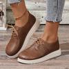 Fashion Lightweight Platform Flats Autumn New Round Toe Front Lace-Up Soft Sole Waterproof Non-Slip Low Top Shoes