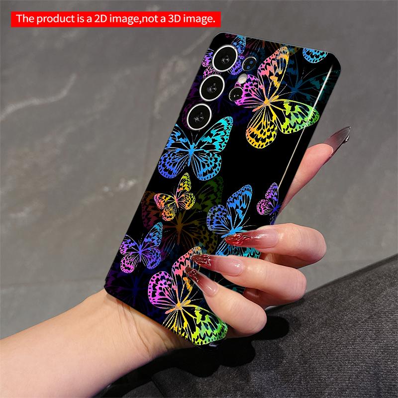 2DFlat Samsung phone case Vibrant Rainbow Butterflies on Black Background Applicable to Galaxy S22 S23 S24 S25ULTRA S26 A12 A13 A14 A15 A16