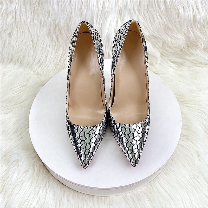 Mesh Plaid Pointed Shallow Mouth Ultra-fine High Heels for Women's Singles, Sequins, Banquet and Party Shoes