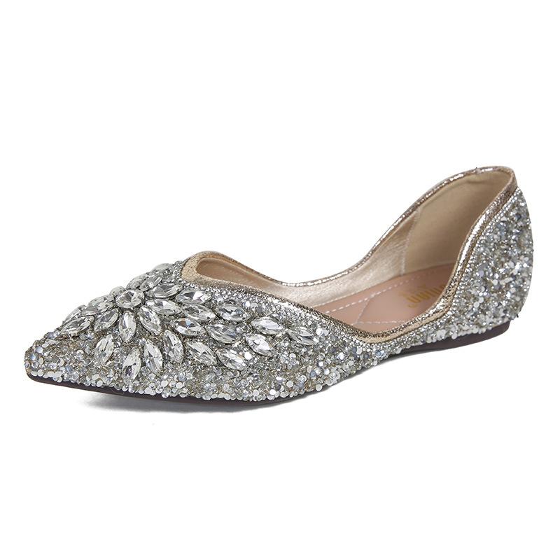 Spring New Pearl Rhinestone Shallow Mouth Square Head Single Shoes Flat Bottom Temperament