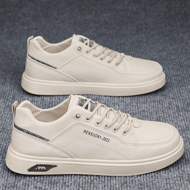 Мужская обувь весна новые дышащие нишевые туфли для доски универсальные маленькие белые туфли кожаная поверхность водонепроницаемые трендовые туфли с одной педалью мужские