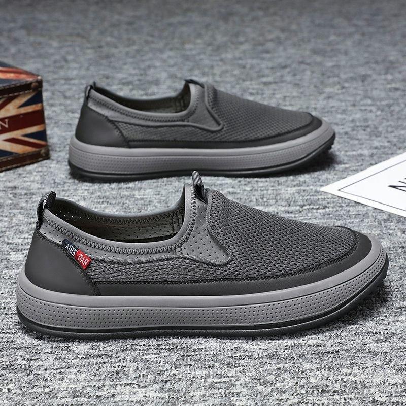 Мужская обувь летняя дышащая тканевая обувь на одном педале ленивая удобная рабочая обувь сетчатая рабочая обувь мужская