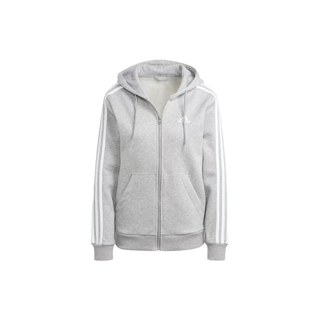 Adidas Letter Logo Three Stripes Printed Hoodie Women Hoodies Medium-Gray IM0236