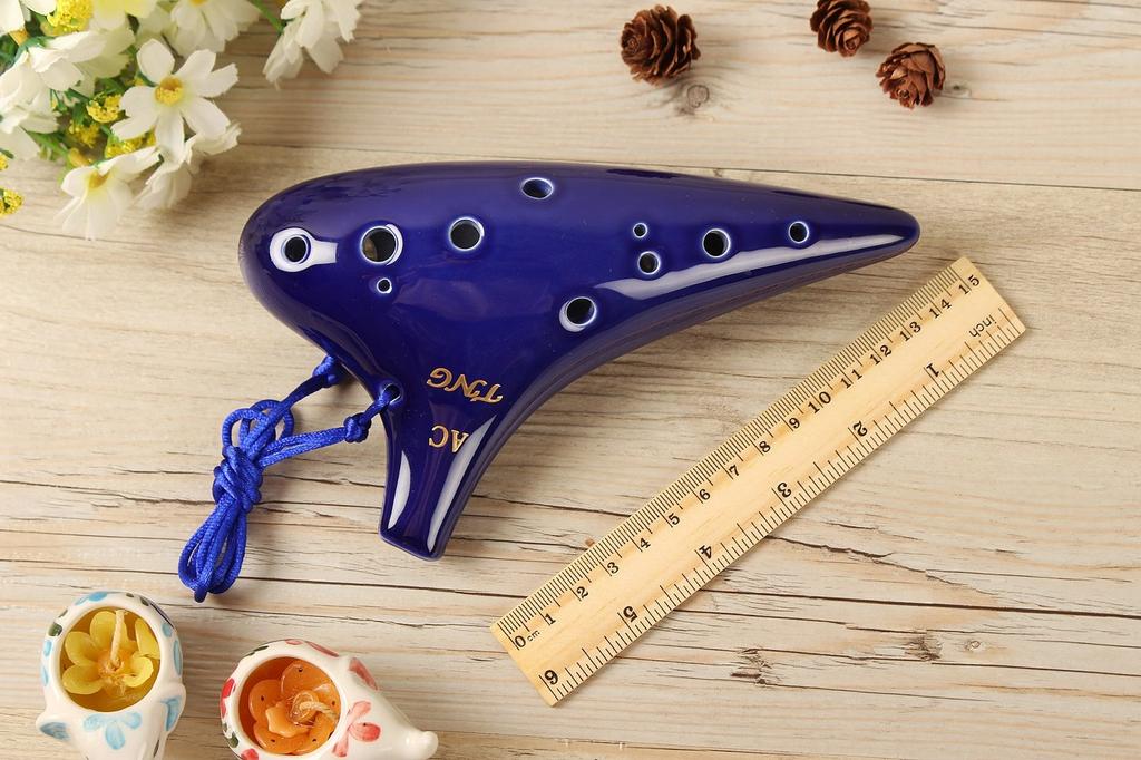 TNG Ocarina, Single [12-Hole / Alto / Blue], Premium C Key, AC (Includes Fingering Chart), Glazed Finish, Blue, for Wind Instruments