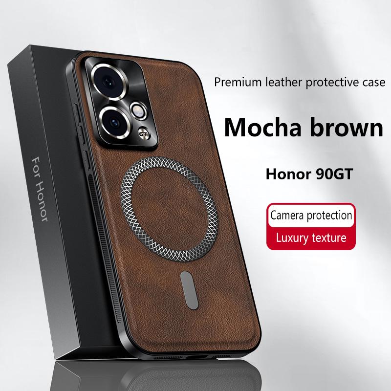 Чехол для Honor 90 и Honor 90 GT Pro Магнитный Элегантный Кожаный Износостойкий Полностью Закрывающий Объектив Нескользящий Край Защитная Крышка Оболочка