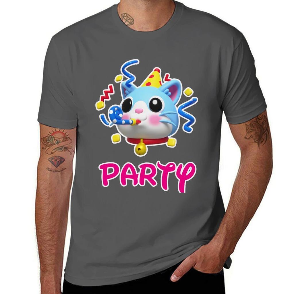 funny party cat, 3D T-Shirt Casual Holiday Short Sleeve Tee