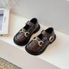 2025 Girls' Spring & Autumn Square Toe Loafers - Soft Sole, Non-Slip, Versatile Horsebit Buckle Leather Shoes