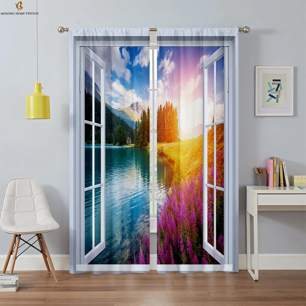 3D-печатные шторы с морским пейзажем за окном 100% полиэфирное волокно спальня гостиная кабинет декоративные шторы