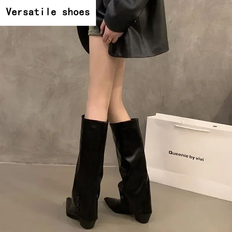 Уличный стиль, женские сапоги до колена, модные туфли на толстом каблуке, осень-зима, женские лаконичные длинные ботинки De Mujer