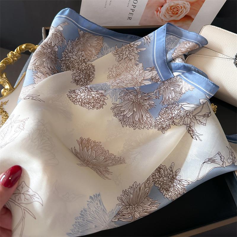 Imitation Silk Print Square Scarf For Women, Bandanna Spring/Summer Luxury Neckerchief ,Hair Headband For Dressing Up Your Look