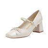 French High Heels Women's Bow Temperament Single Shoes with Skirt Gentle Style Retro Thick Heel Mary Jane Shoes