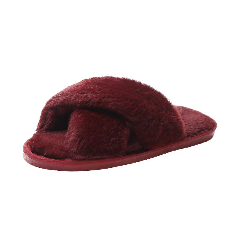 Большие размеры, женские тапочки Cross Hairy, осенне-зимние новые домашние тапочки с плоской подошвой для дома