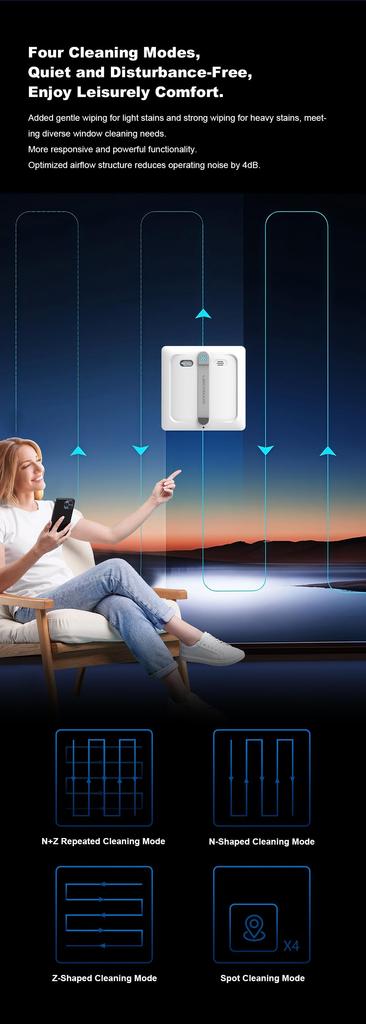 Liectroux S9 Window Cleaning Robot 9000 Pa Suction Power ≤65 dB Operating Noise 4 Types Cleaning Mode