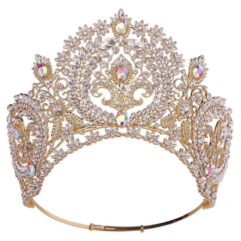 Baroque Round High Diadem Bridal Crown Pageant Miss Tiaras Headdress Bride Wedding Dress Hair Jewelry Accessories