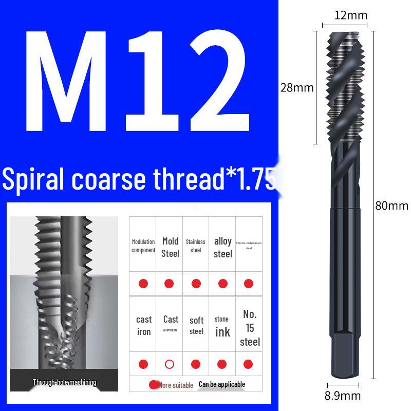 65° Машина для азотирования Спиральный метчик для нержавеющей стали, Размеры M3-M12