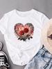 (Asian Size) Love Heart Flower Trend Cute Women's Top Fashion T Clothing Print Female Casual  Short Sleeve T-shirts Graphic Tee