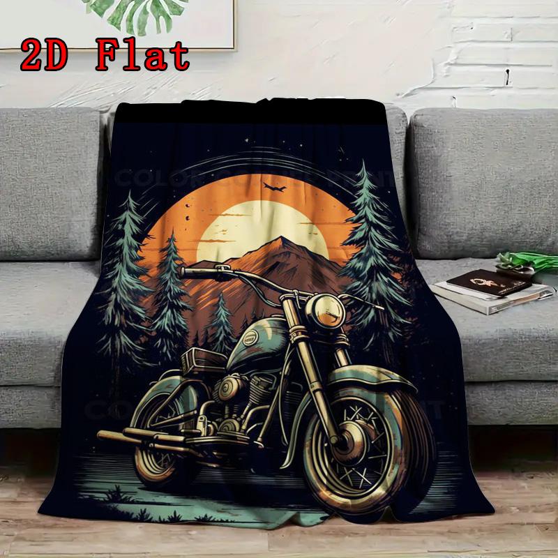 Vintage Motorcycle 2D Flat Pattern Flannel Blanket High quality All Seasons Warmth and Comfort Perfect for Christmas Gifts.MMT0918216