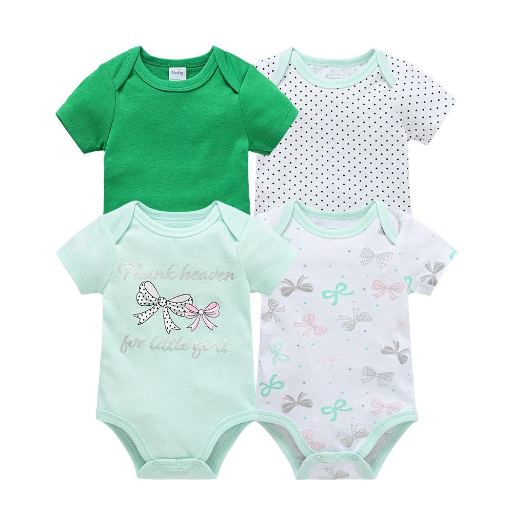 Baby's Jumpsuit Set Summer Short-sleeved Cartoon Cute Rompers Baby's Pure Cotton Clothes 4Pcs Set