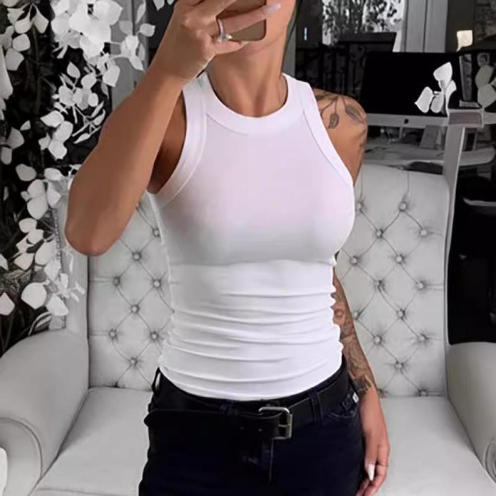 Летний новый Amazon Европейский и американский многоцветный принт жилет женский сексуальный круглый вырез низ внутри и снаружи