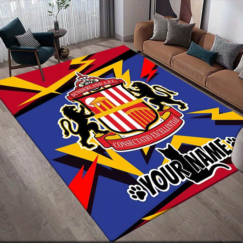 Custom Name Sunderland AFC2 Flannel Pattern Square Carpet,Area Rug,Carpet Rug for Living Room Bedroom Sofa Playroom Decor,Non-slip Floor Mat