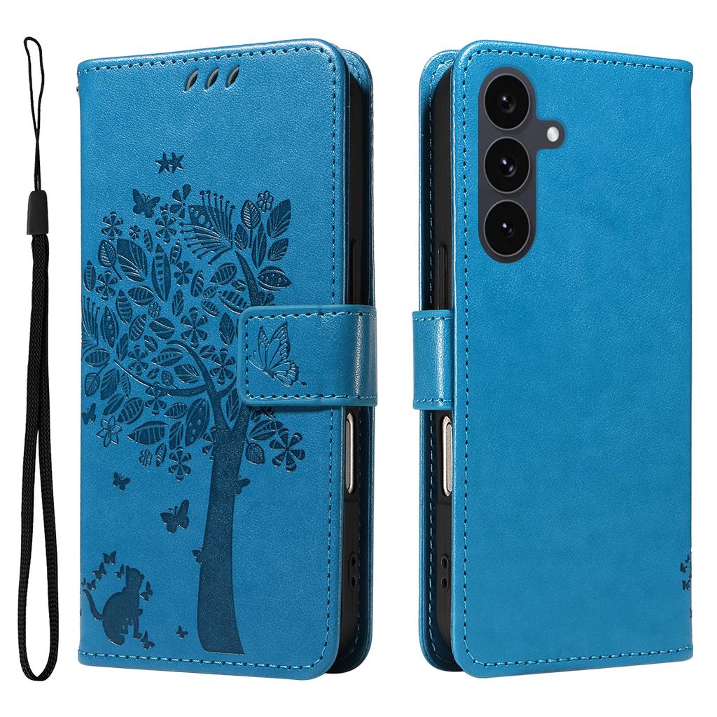 For Samsung Galaxy S25 FE Phone Case with Stand Cat Tree Pattern Leather Wallet Mobile Cover