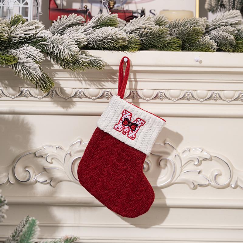 Creative Christmas Decorations Red Knitted Alphabet Embroidered Christmas Socks Color DIY Name Gift Socks