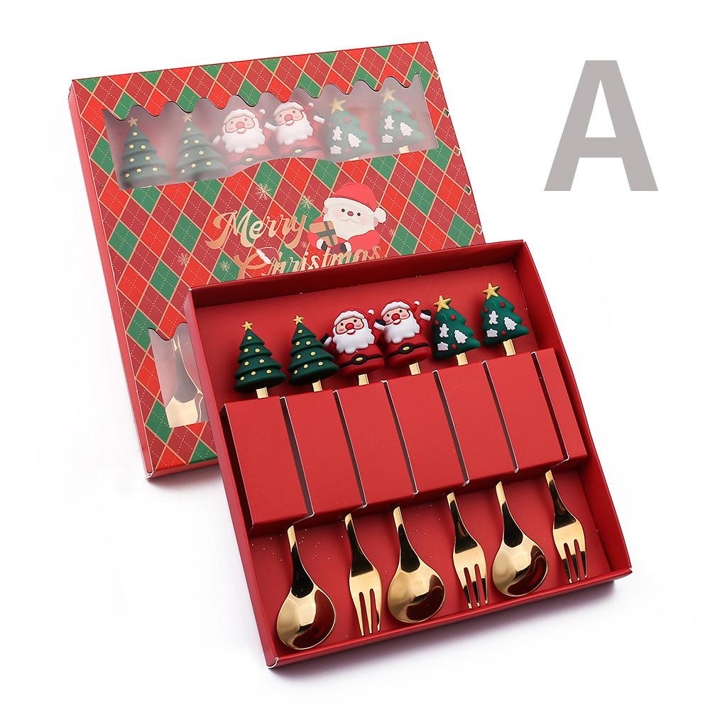 2026 Christmas 6pcs/4pcs Spoon Fork Set Stainless Steel Christmas Spoon Set Coffee Tea Dessert Scoop Christmas Tableware Set
