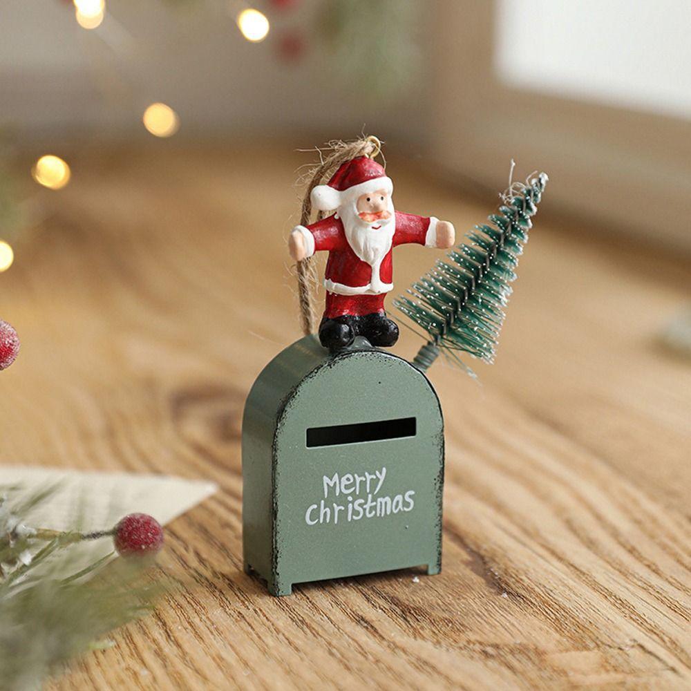 Cartoon Red Mailbox Hanging Ornament Elk Snowman Christmas Mailbox Decoration  Home Xmas Decor