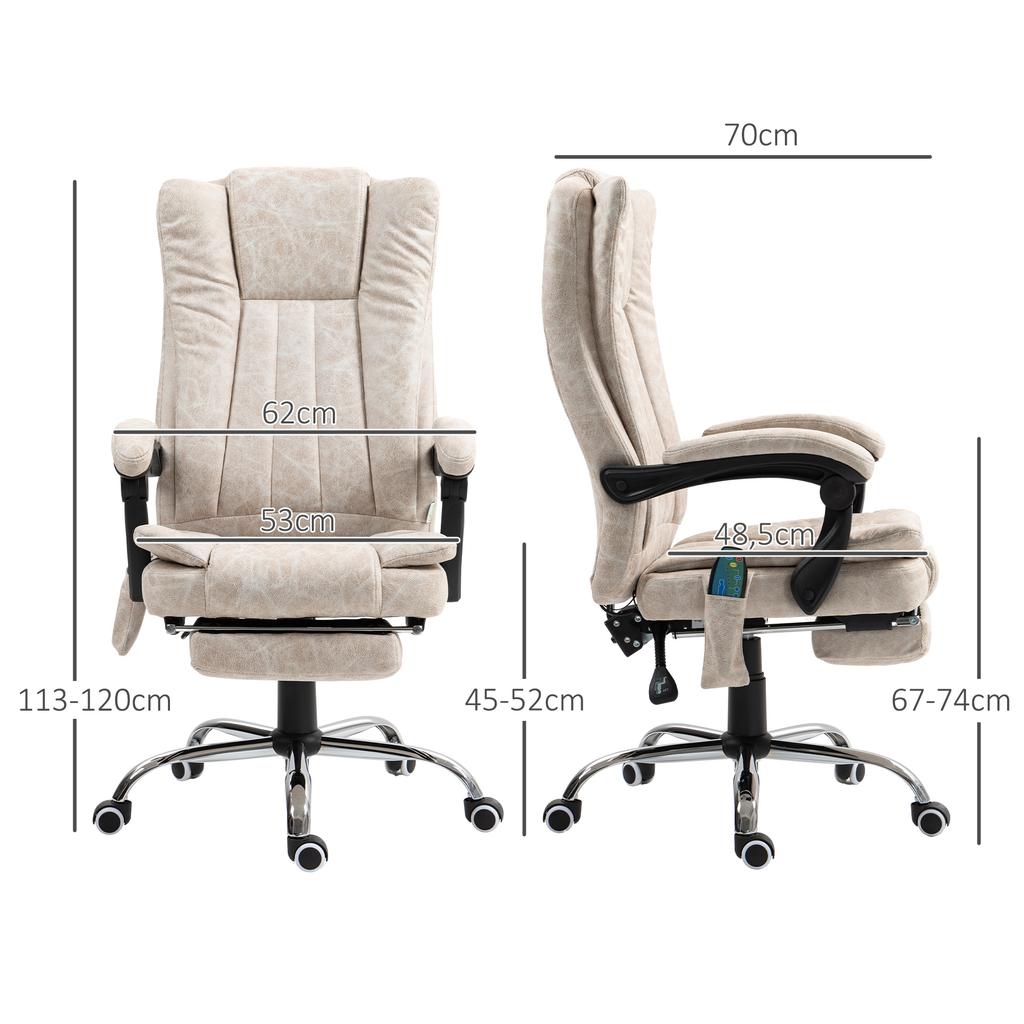 Office Chair, Massaging and Heated, Adjustable Height, Reclining Backrest, Footrest, Remote, Cream