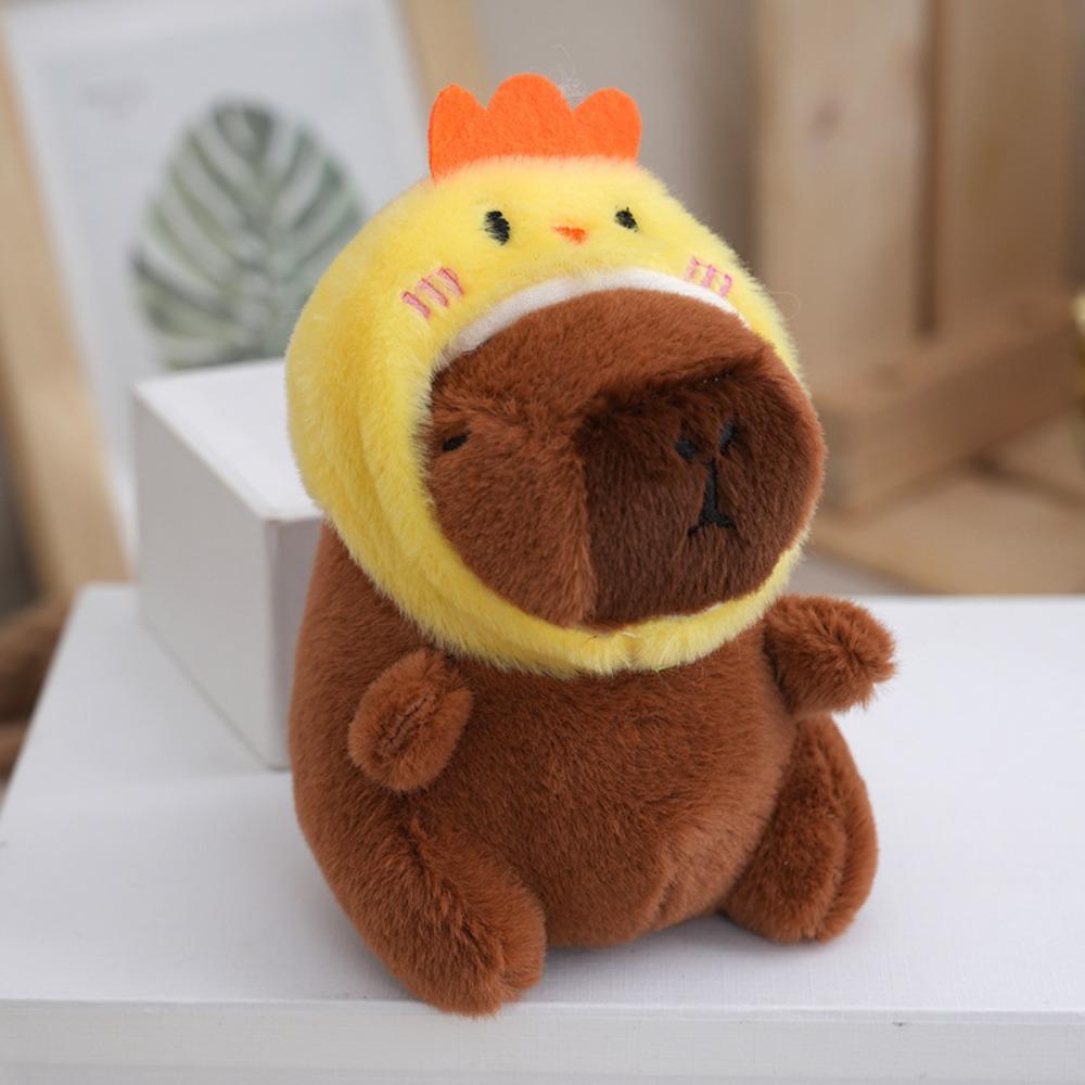 Cartoon CapIbara Keychain with Bee Rabbit Frog Bear Hat Plush Animals Toy Birthday Gift