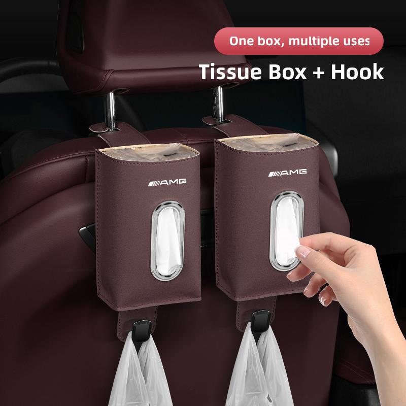 Car Seat Tissue Box 2-in-1Hook Tissue Rack Storage Bag For Benz AMG W168 W176 W124 W126 W204 W213 W214 W220 W211 CLE GLB GLS EQA p2