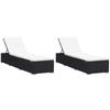 2 Resin Wicker Sun Loungers with Cushions - BLACK / WHITE - 195 X 60 X 31 Cm