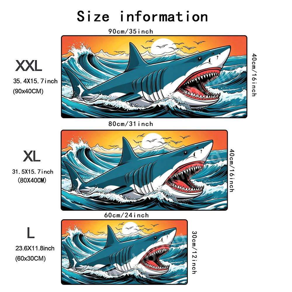 Игровой коврик для мыши Wave White Shark, большой, для компьютера, офиса, игровой стол, резиновый, нескользящий, с прошивкой, коврик для клавиатуры, 90x40, настольные коврики