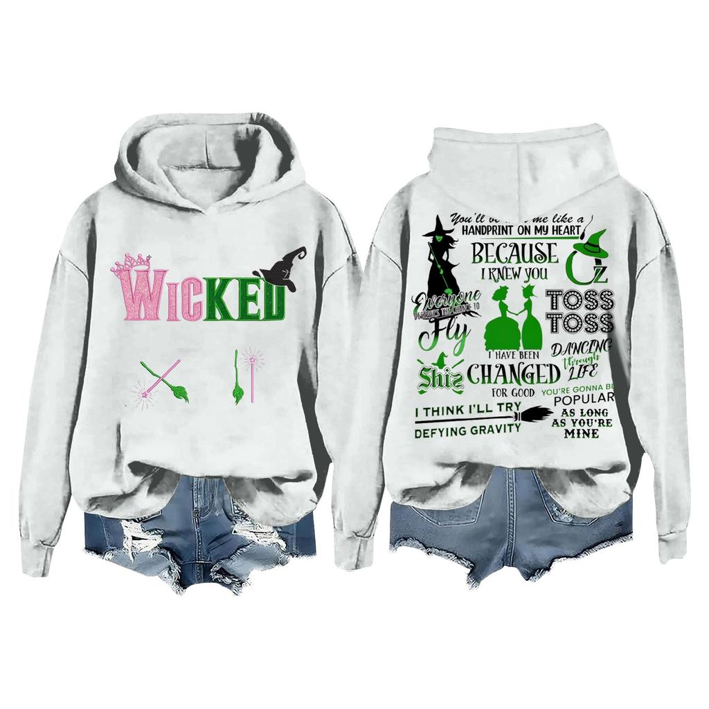 Женская повседневная толстовка с капюшоном и принтом ведьмы с длинными рукавами