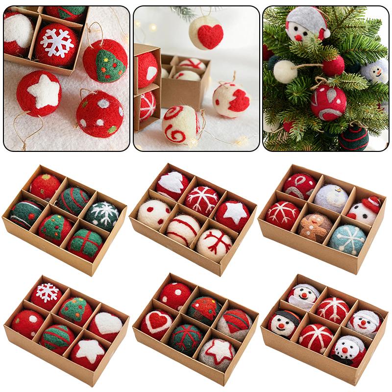 6 шт./коробка Войлочные подвесные шары для вечеринки Подарки Рождественские украшения Дом Санта Снеговик Оформление витрины Шары Украшения Праздник