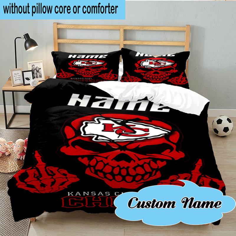 3PCS Custom Name Kansas Skull Pride Bedding Set, Including 1pc Duvet Cover And 2pcs Pillowcases, Suitable for dorms and bedrooms Gift