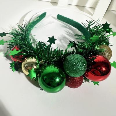 Цветные Шары Рождественская Повязка на Голову Выступление Косплей Вечеринка Повязка на Голову Индивидуальность Зеленая Лента Рождественские Украшения Женщины Девочки
