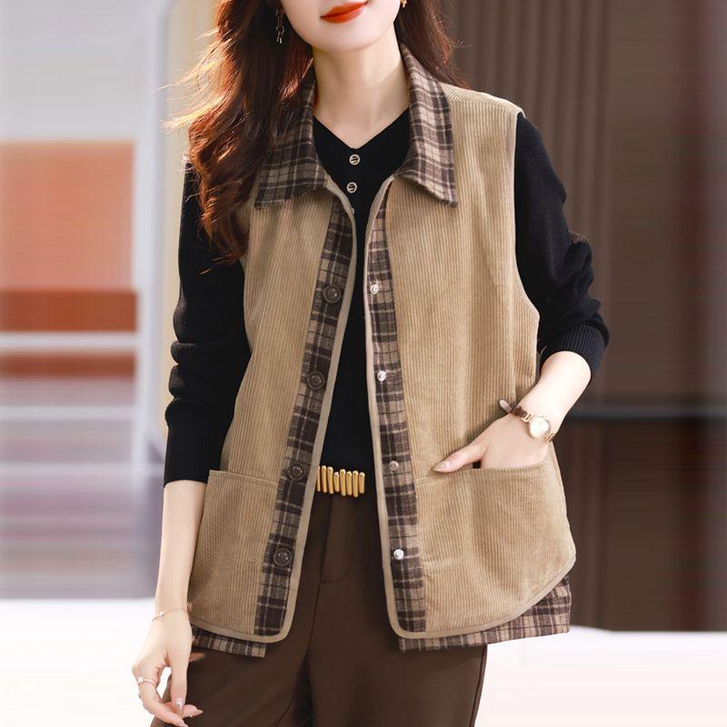 Stylish European Style Autumn and Winter Ladies Velvet Vest Coat Warm Corduroy Jacket