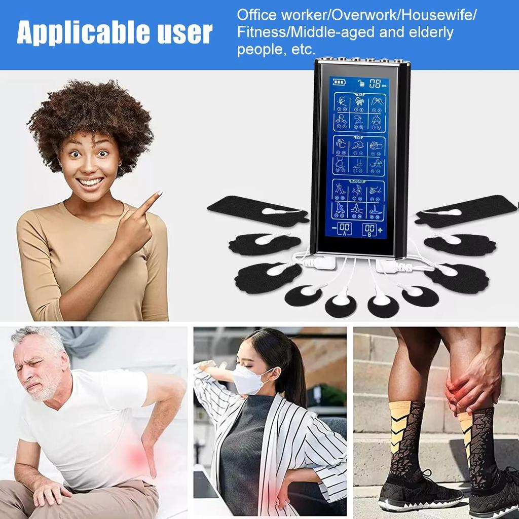 3-в-1 TENS-устройство, перезаряжаемый миостимулятор, двухканальный EMS для лечения боли в шее, мышечной терапии, импульсный массажер для лечения боли