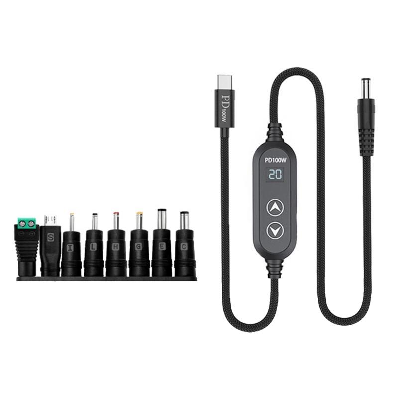 Кабель питания USB C с 8 адаптерами 100 Вт Высочайшая эффективность Переменный источник питания DC5.5 Кабель для зарядки Type C 120 см