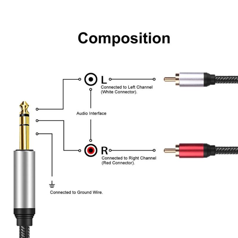 Кабель 2RCA на 6,35 мм AUX, 6,35 мм 1/4 на 2RCA Штекерный Адаптер-Разветвитель Y Стерео Звуковой Кабель для Планшетов