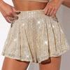 Женские шорты с пайетками, эластичные, с высокой талией, свободные, А-силуэта, чистый цвет, ультракороткие
