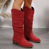 Fashion 2024 Women's Shoes High Quality Mid-calf Women's Boots Fashionable Pleated Boots Feminine Pointed Toe High Heels Women's Boots