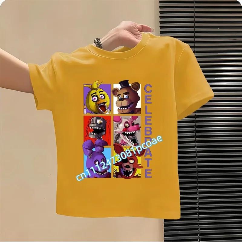 2026 Мультяшные детские футболки Five Nights At Freddys Графическая футболка FNAF Детские повседневные спортивные топы с коротким рукавом Детская одежда