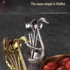 Luxury Stainless Steel Swan Holder Fruit Fork & Coffee Spoon Set