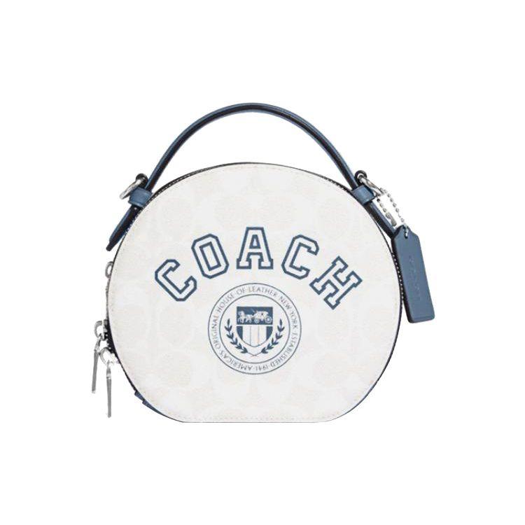 Coach Canteen 18 Double Zipper Closure Letter Print Faux Leather Handheld Shoulder Crossbody Bag Medium Women bags Chalk-White Indigo CB870-SVUOB