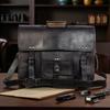 Black Leather Laptop Bag – Handmade Vintage Messenger Bag for Men & Women, Genuine Leather Briefcase with Canvas Lining, Brass Hardware
