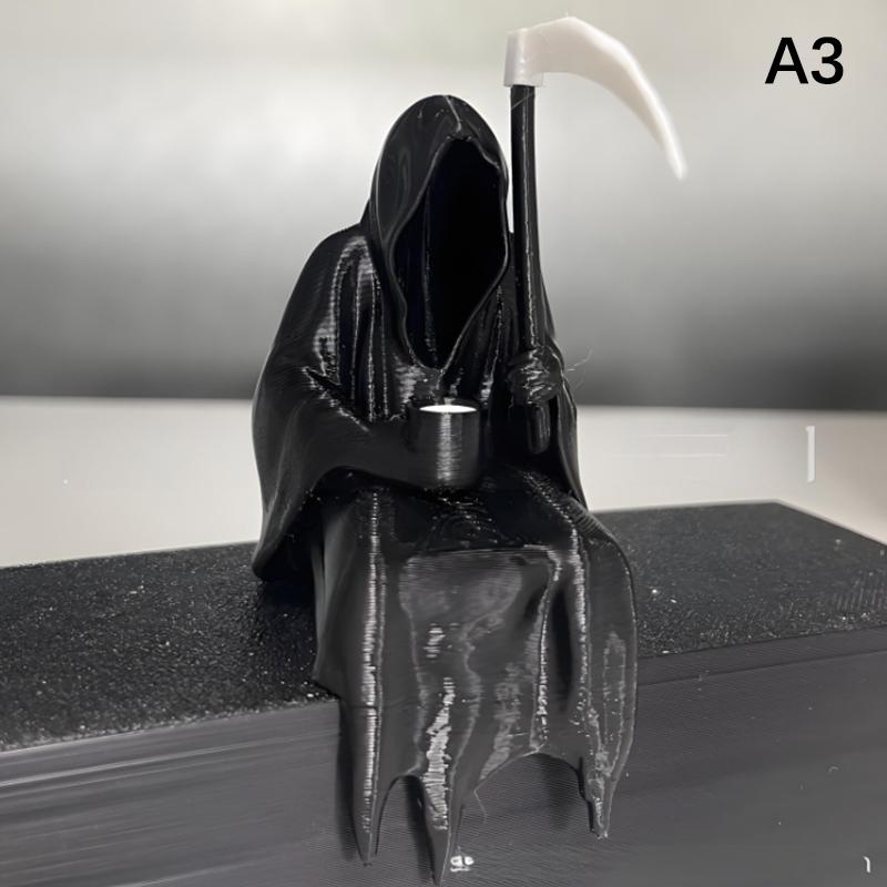 Gothic Death Sisters Figure Grim Reaper Bookshelf Sculpture 3D Printed Spooky Statues Holding Sickle Desktop Ornaments Halloween