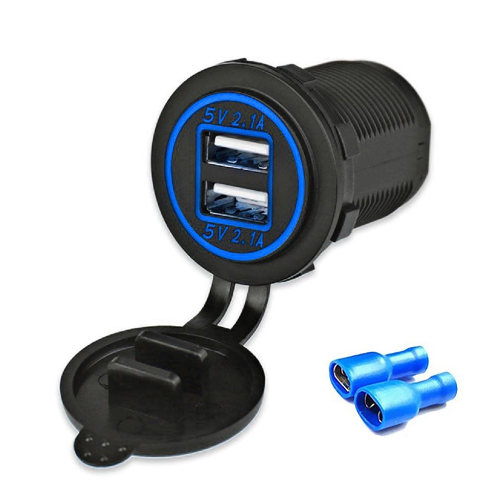 5V 4.2A 12V Dual USB Car Accessories Charger with Panel Waterproof Power Adapter Socket Outlet for Vehicle Boat Truck Motorcycle