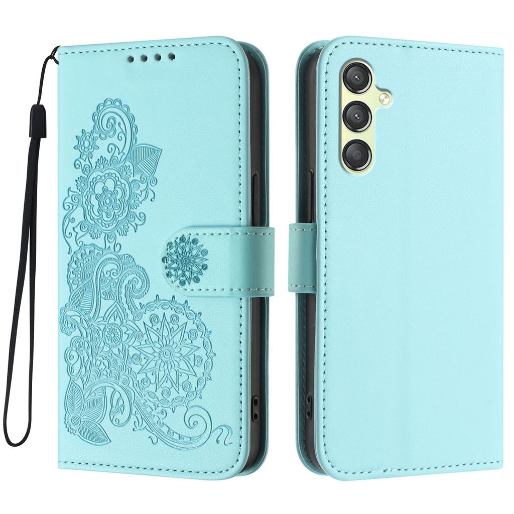 For Samsung Galaxy A24 4G (162.1 x 77.6 x 8.3mm) Phone Cases Mandala Flower Leather Wallet Mobile Cover with Strap